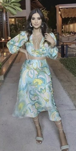Zara sea green 70s - sea, printed