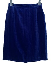 Vintage Alexon Velvet Skirt Knee Length Pencil Blue Black UK 10/12 (Vtg 14) W29