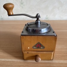 Vintage De Ve Wood Coffee Grinder 1950s Dutch Wooden Coffee Mill Made in Holland