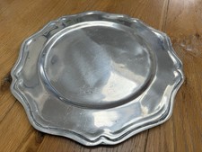 Pair of Vintage / Antique Pewter Charger Plates With Scalloped Edges