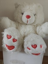Plush White Teddy Bear With Heart Feet 40cms