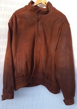 Mens Vintage 80's Genuine Leather bomber style jacket, Size XL/XXL Tan map lined
