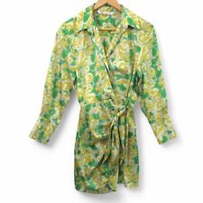 Zara Mini Dress Satin Wrap Size XS / UK 6 Yellow & Green Botanical - Preloved 