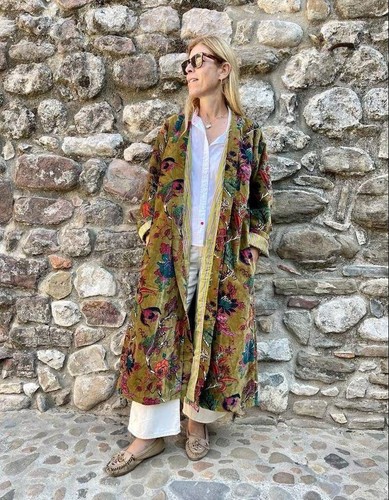 Indian green floral kimono - indian,