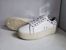 ASH DESIGNER UK 7 EU 40 WOMENS WHITE LEATHER FLAT PLATFORM SHOES TRAINERS