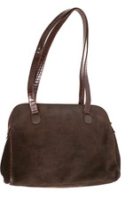 Versace Brown Leather Bag VJC Suede Chocolate Large Handbag Purse Excellent