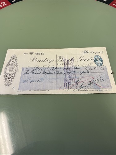 Vintage barclays bank cheque - bank,
