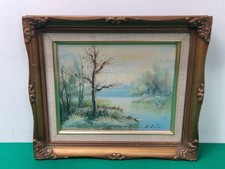 Gilt Framed Riverscape Oil on Canvas Painting Signed by the Artist A Morton