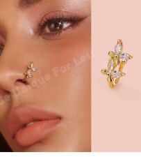 Butterfly Fake Nose Ring Slide On  Diamante Nose Hoop Small Cuff Stud Crawler