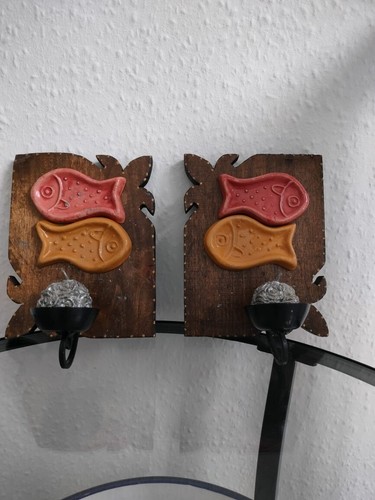 Vintage pair wooden candle - wooden,