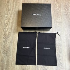 Authentic Chanel Large Shoe Box 33x29x13 cm & 2 Black Cotton Dust Bags 36x21 cm