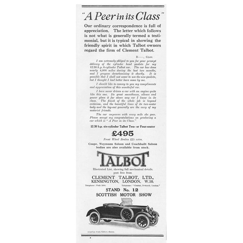 Talbot motor cars showing the - talbot,