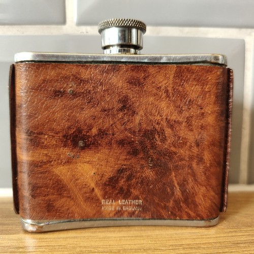Vintage leather 4oz hip flask - leather,