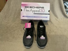 SKETCHERS WOMENS FLEX APPEAL 3.0 AIR COOLED MEMORY FOAM LITE WEIGHT BLACK NEW