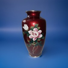 Handsome Japanese Kutani vase - hand painted cloisonne ware. VGC. 8 ins h