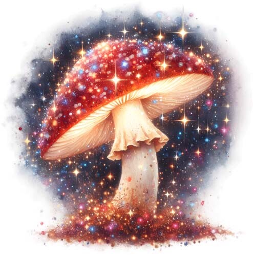 Colourful red magic mushroom - red,