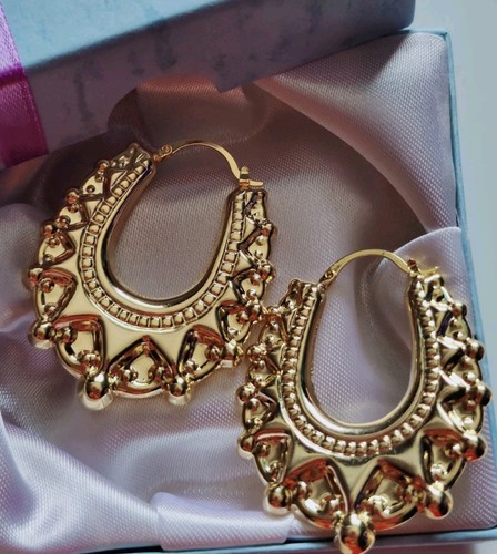 Gold gypsy creole earrings - gold,
