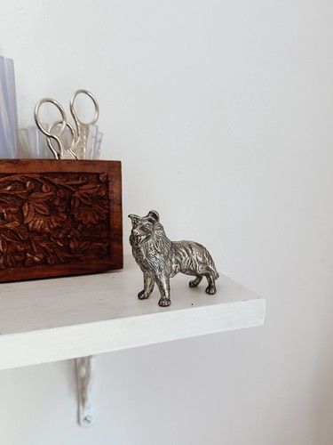Vintage silver metal collie - silver,