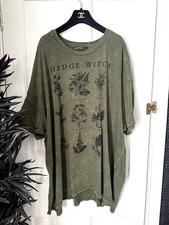 Disturbia UK Size 20 Green Acid Wash Hedgewitch Graphic T-Shirt