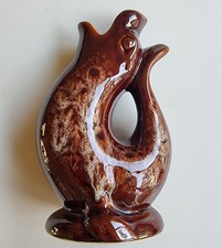 Vintage Kernewek Pottery Goonhavern Cornwall Seal Glug Jug Gurgle Brown Glaze