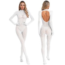 Womens Fishnet Bodystocking Mesh Full Body Stockings Babydoll Jumpsuit Catsuit