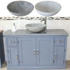 Grey Painted Bathroom Single Vanity Unit 123cm Grey Quartz Top & Marble Basin
