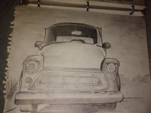 Vintage sketch old chevy - old, truck