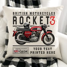 Personalised Motorbike Cushion Cover BSA Rocket 3 British Bike Dad Gift VBC04