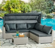 Rattan Garden Furniture Corner Sunbed Set Outdoor Modular Lounge Sofa Canopy