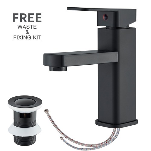 Black bathroom sink - black, tap