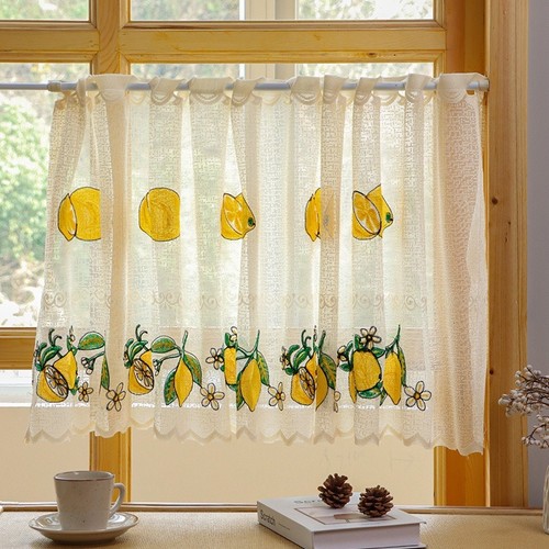 Lemon embroidery short curtain - lemon,
