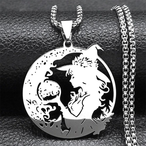 Silver witch moon - witch, necklace