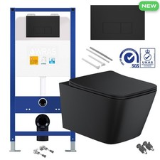 Black Wall Hung Toilet Square Rimless & 1.10m Concealed Cistern Frame WC Plate