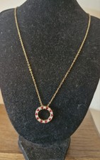 Gold Tone Rhinestone And Ruby Red Rhinestone Pendant Necklace