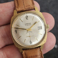 Maritime 17Jewel Sub-Dial Date Vintage Watch Hand-Wind Runs Slow For Restoration