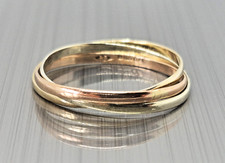 9ct Gold Tri-Colour Russian Wedding Ring Band, Size P 1/2 Hallmark London 1985