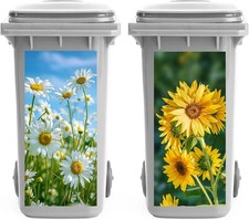 Wheelie Bin Stickers Flowers, 2 Sheets Sunflower Dustbin Sticker Outdoor Self Ad