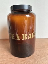1970s Vintage Large Brown Glass Tea Bags Jar With Twist On Lid