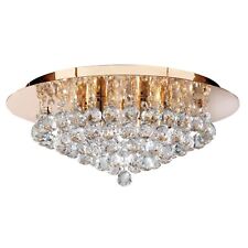 6 Lights Gold Finish Frame Flush Fitting Ceiling Light with Clear Crystal Drop