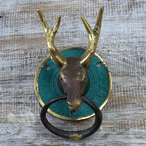 Brass animal head door knocker - brass,