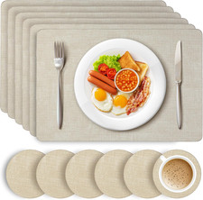Beige Placemats and Coasters - Set of 6 Large PU Leather Coasters and Place Mats