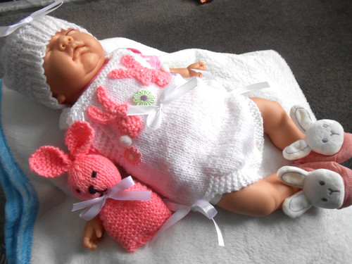 Hand knitted white pink - hand, white..pink