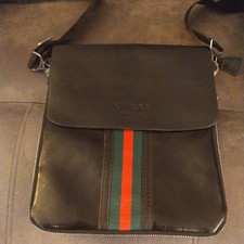 Gucci GG Pattern Web Messenger Crossbody Shoulder Bag Black Leather Men’s