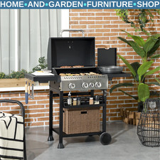 Gas Barbecue Grill Propane with 4-Burner, Bottle Opener & Thermometer Black