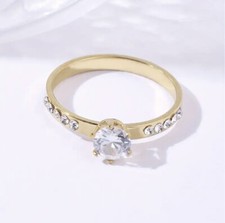 Ladies Engagement Ring Cubic Zirconia Gold Plated Stainless Steel Size Q NEW 