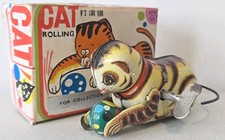 Schylling Vintage Rolling Cat Wind Up Tin Toy Collector Original Box Clockwork