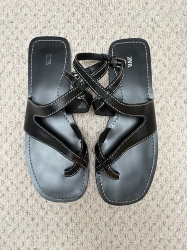 Zara black flat leather - ,