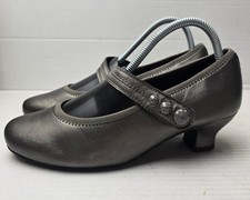 Hotter Charmaine Silver Grey Leather Mary Jane Kitten Heel Shoes UK Size 6
