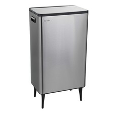 Kitchen Rubbish Recycling Press Top Bin 60L Dual 2 Waste Compartment - Silver