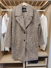 BNWOT ZARA BEIGE SMALL COAT JACKET OVERSIZE TEDDY FAXU FUR BUTTONED CASUAL WOMEN